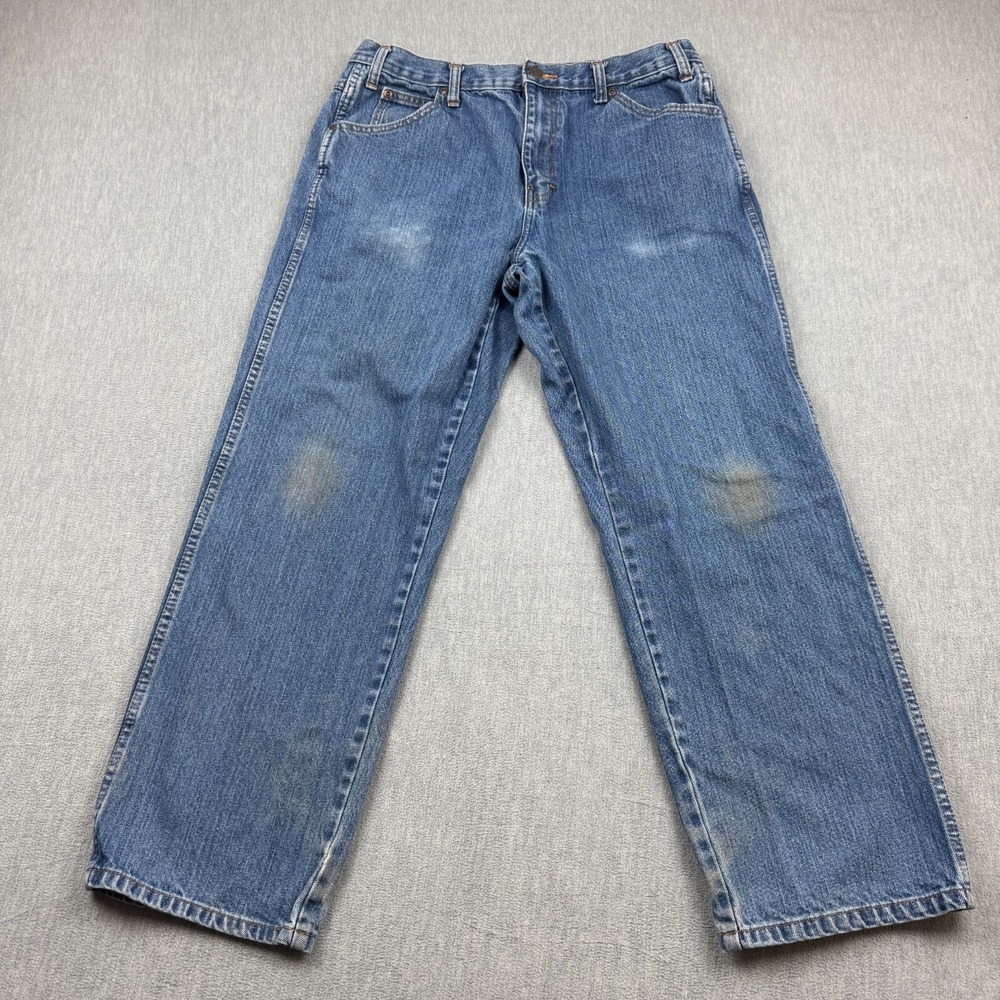 Dickies Jeans Mens 34X30 Fit 33X29 Blue Denim Work Wear Straight Leg Carpenter